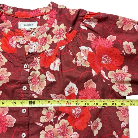 Anthropologie Porridge Floral Print Cotton 3/4 Puff Sleeve Blouse M Button Down - Picture 8 of 12